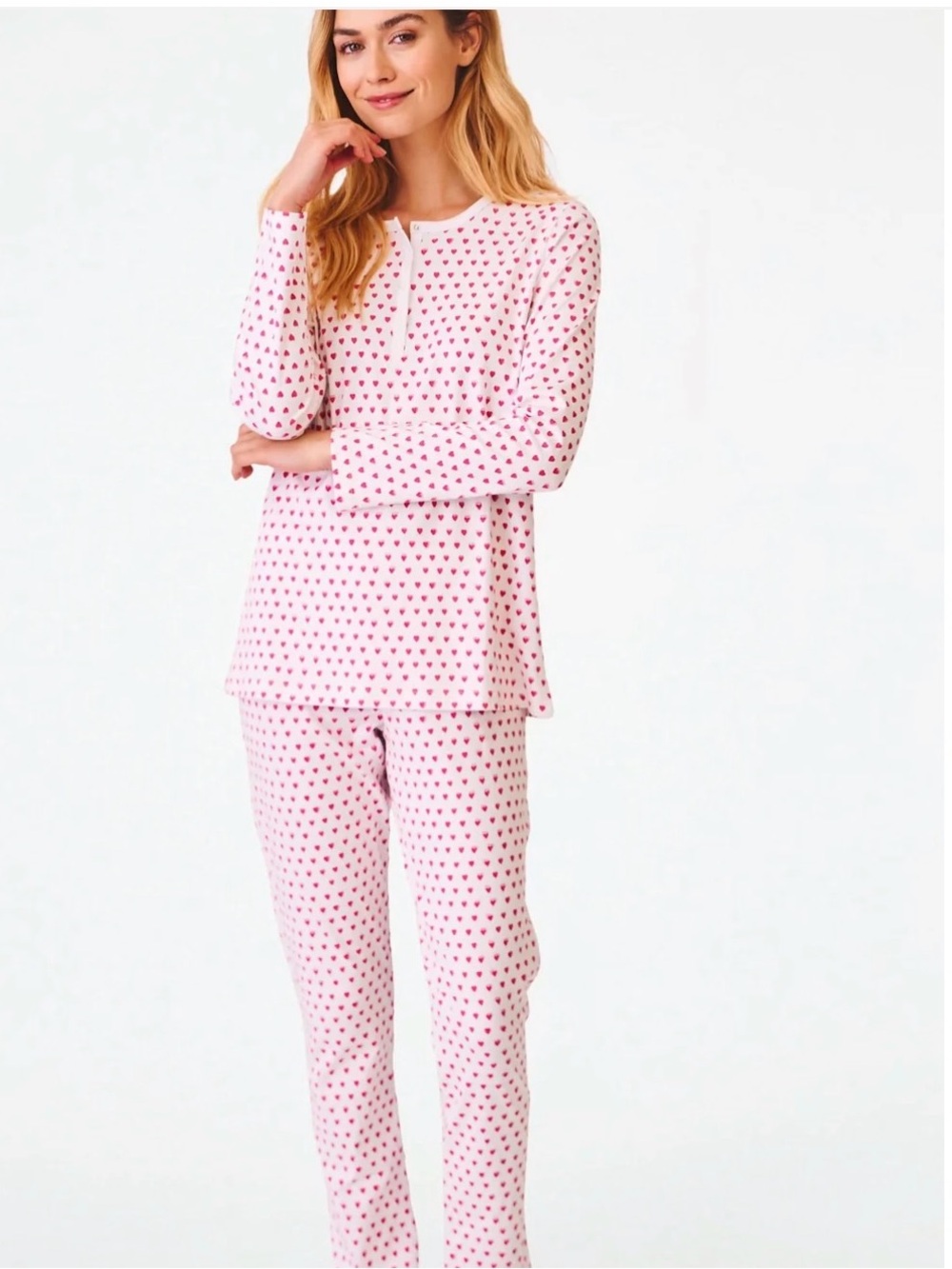 Roller Rabbit Heart-Print Long Sleeve Pajama Set